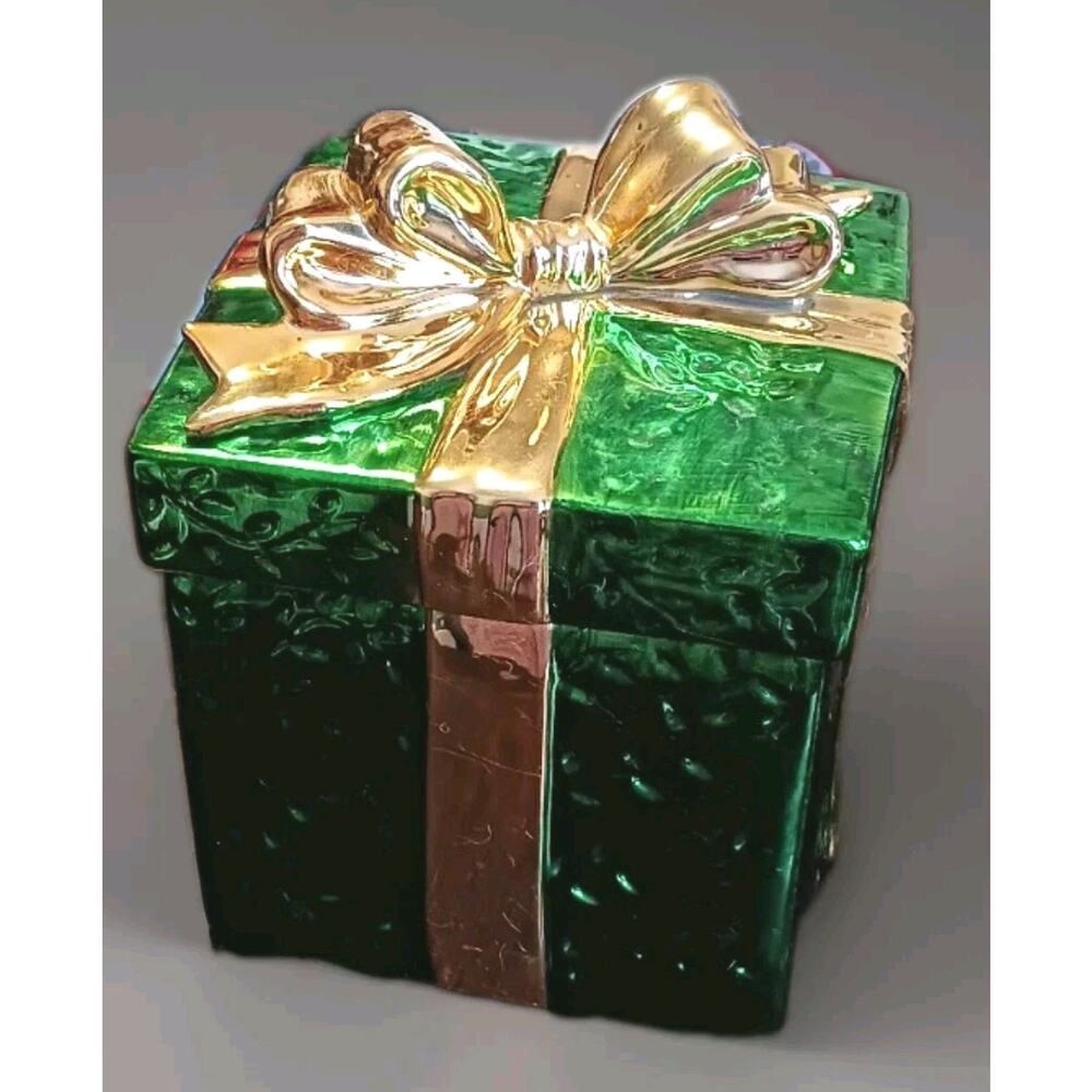Service Merchandise Metallic Green And Gold Present Cookie Jar